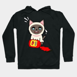 Funny siamese cat spilled tomato ketchup Hoodie